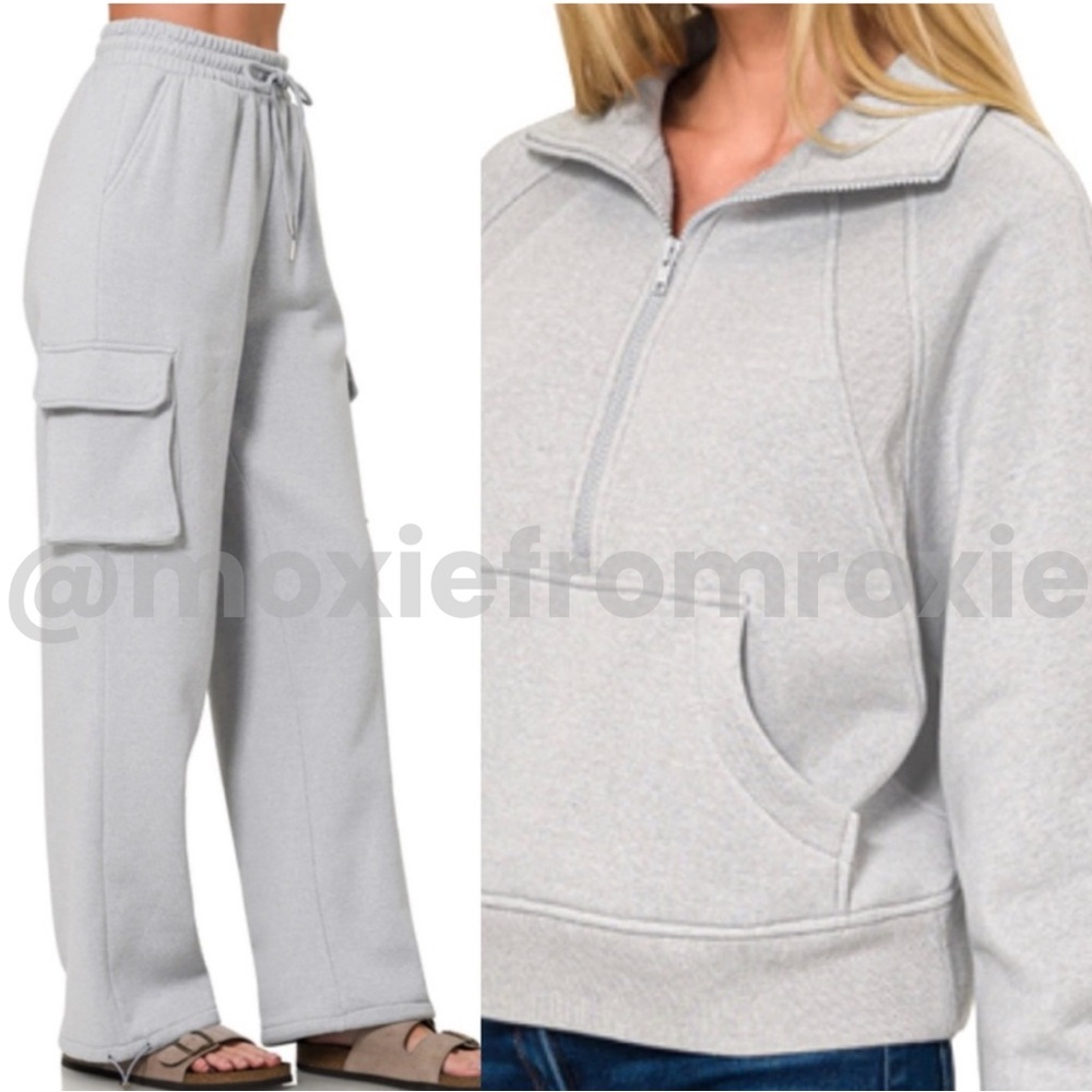 Zenana Outfitters Light Gray Wide-Leg Cargo Joggers